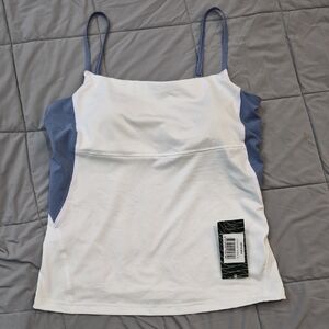 Slim Fit White Camisole with Blue Side Panels - Brand:
